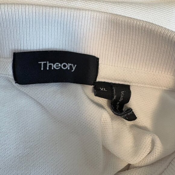 THEORY Mens Tipped Pima Cotton Pique Polo Shirt White Grey Collar Short Slv XL - Picture 9 of 9